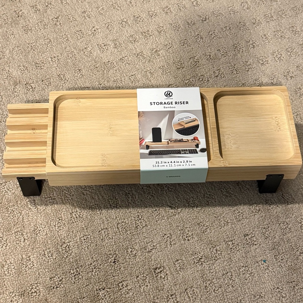 Elegant Bamboo Bath Storage Riser with Black Legs